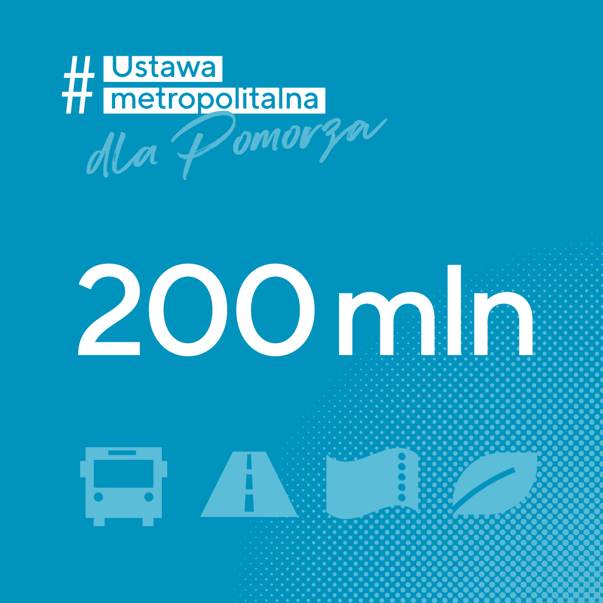 Plansza z napisem: 200 milionów - Ustawa Metropolitalna dla Pomorza