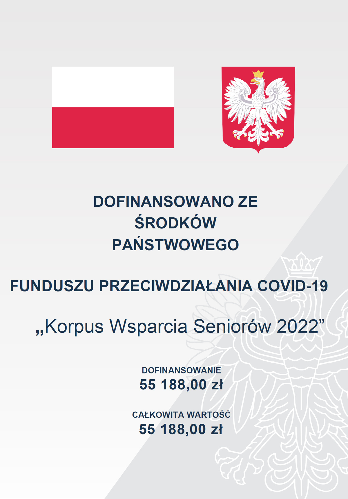 Plakat informacyjny o dofinansowaniu projektu