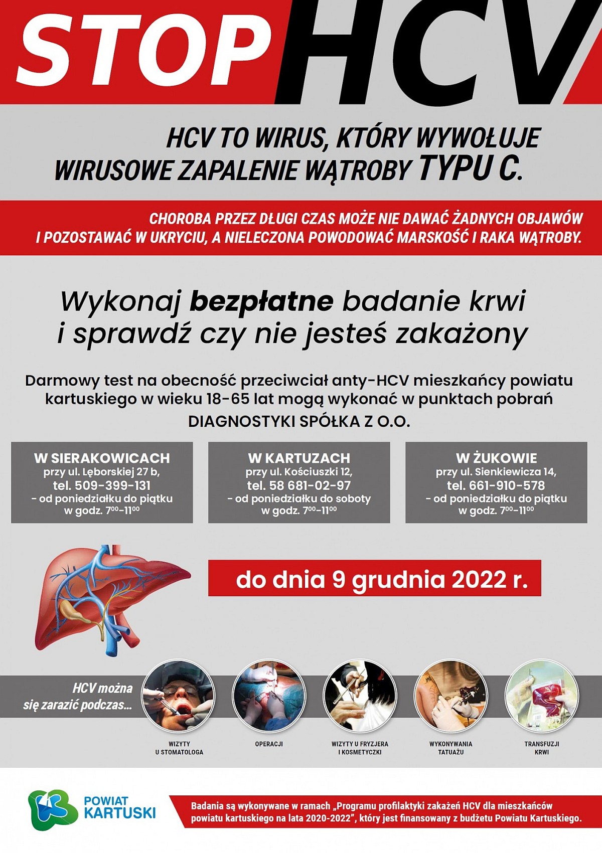 Plakat o bezpłatnych badaniach na wirusa HCV