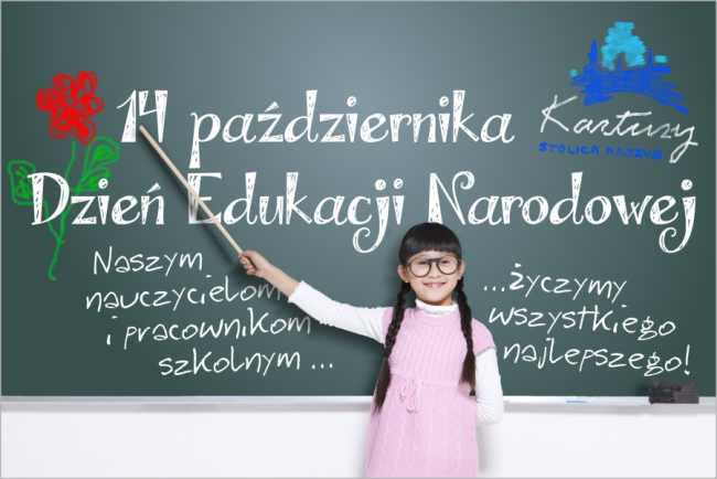 na zdjęciu widzimy dziewczynkę przy tablicy. Napis na tablicy: "14 października Dzień Edukacji Narodowej / Naszym nauczycielom