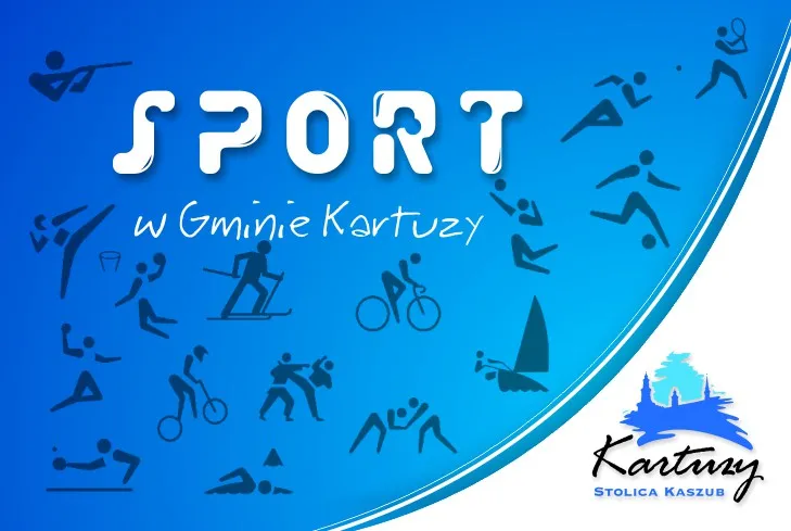 Grafika zawiera logo Kartuz oraz napisy Sport w gminie Kartuzy