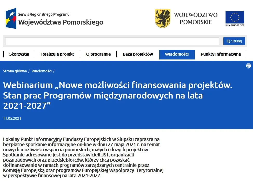 Fragment strony internetowej z informacją o spotkaniu